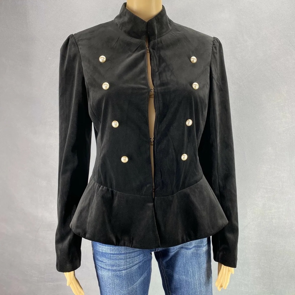 Amaryllis Women Jacket Blazer Velvet Black Pearl Buttons Sz Small